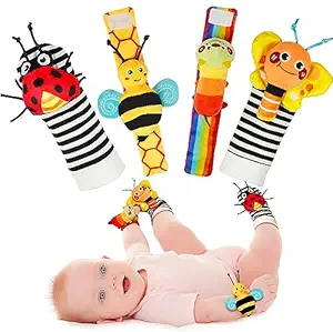 Infinno Baby Wrist Rattle Socks and Foot Finder Set, Perfect Baby Toys for 0-12 Months