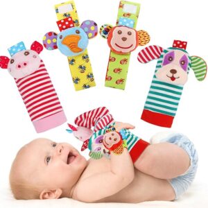 SSK Soft Baby Wrist Rattle Foot Finder Socks Set,Cotton and Plush Stuffed Infant Toys