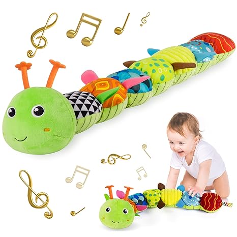 Sumobaby Infant Baby Musical Stuffed Animal Activity Soft Toys with Multi-Sensory Crinkle, Rattle and Textures