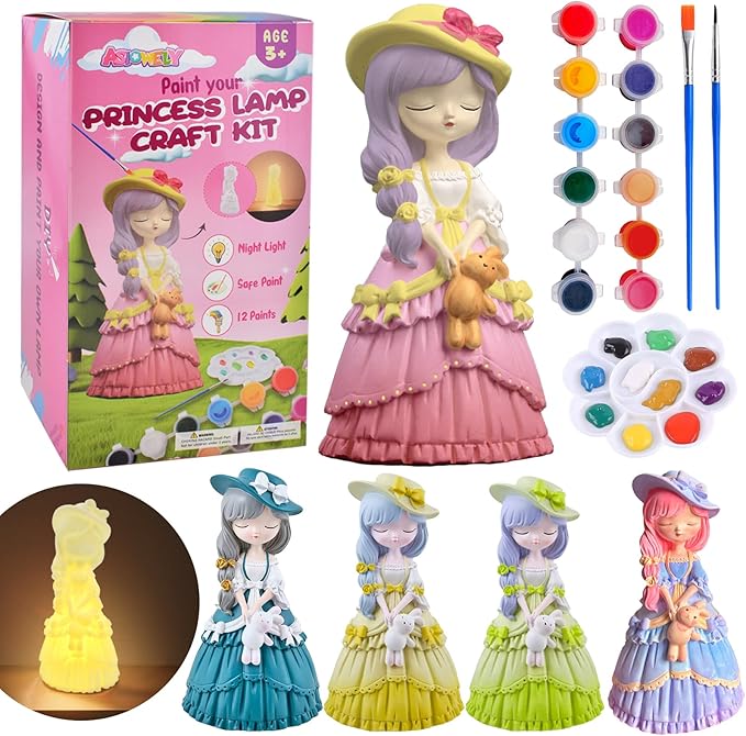 ASIOWELY Paint Your Own Princess Girl Lamp Kits,Arts and Crafts Supplies for Kids Toys Ages 4-6-8
