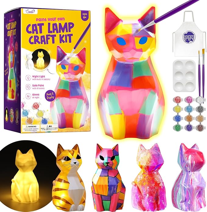 Paint Your Own Cat Lamp Kit, Art Supplies Arts & Crafts Kits, Painting kit for Kids 6-12